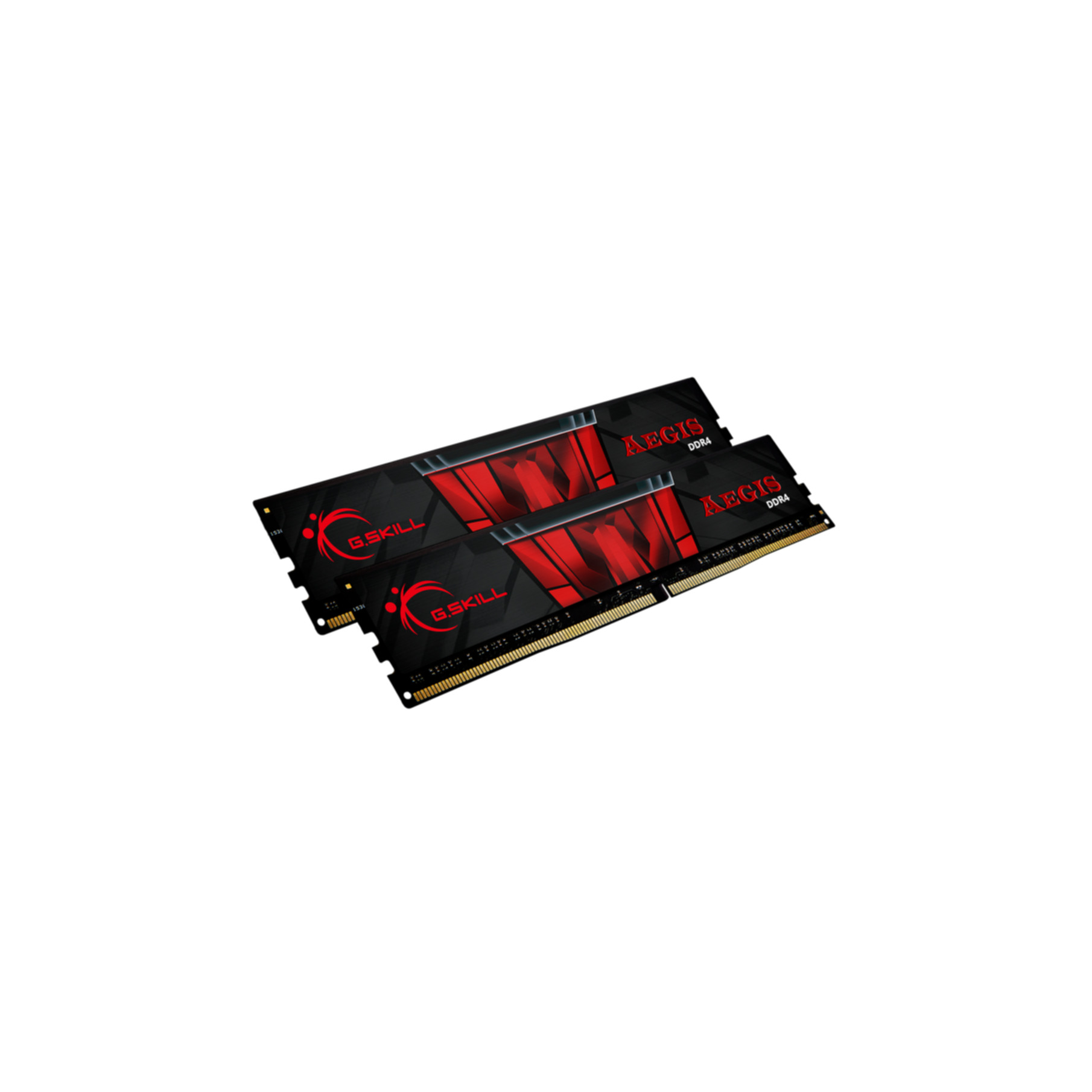 Dwa moduły RAM G.Skill Aegis DDR4, czarno-czerwony design.
