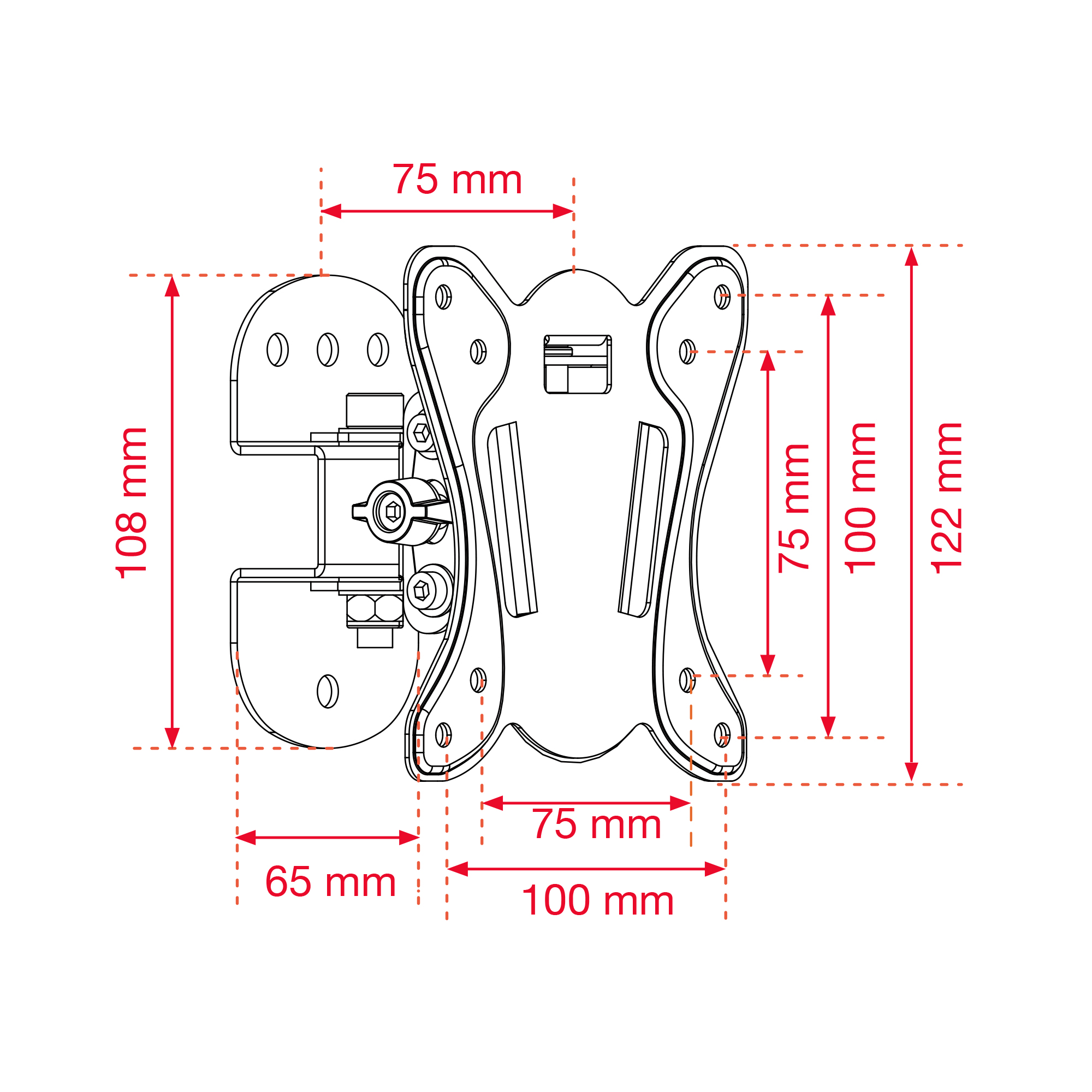 Diagrama de un soporte de dispositivo. Las dimensiones están en milímetros.