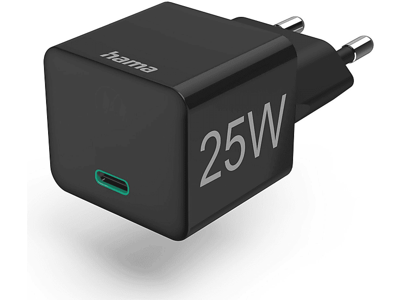 HAMA 201651 MINI-LADER, PD/QC,USB-C, 25W Schnellladegerät Universal, Schwarz