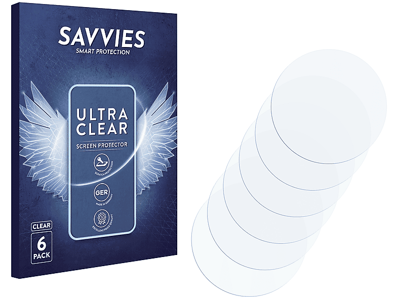 SAVVIES 6x klare Schutzfolie (für Universal Armbanduhren (Kreisrund, ø: 52 mm))