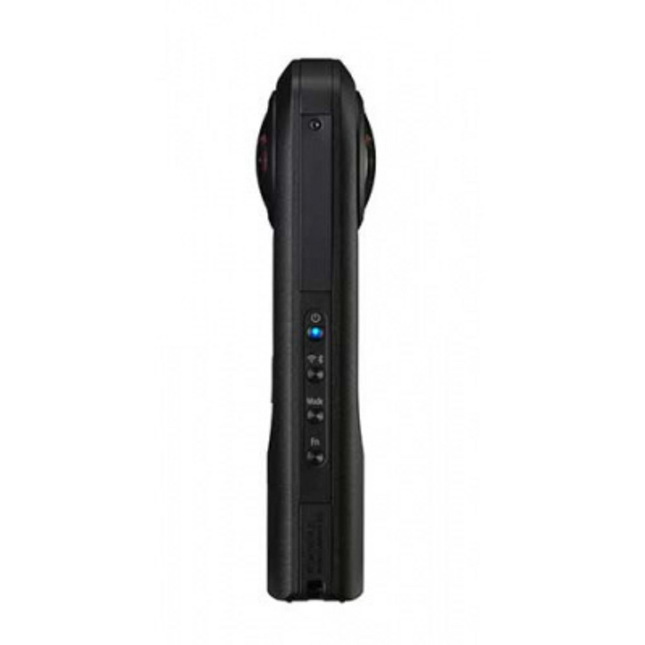 Cámara negra de 360 grados, de pie, con botones e indicadores.