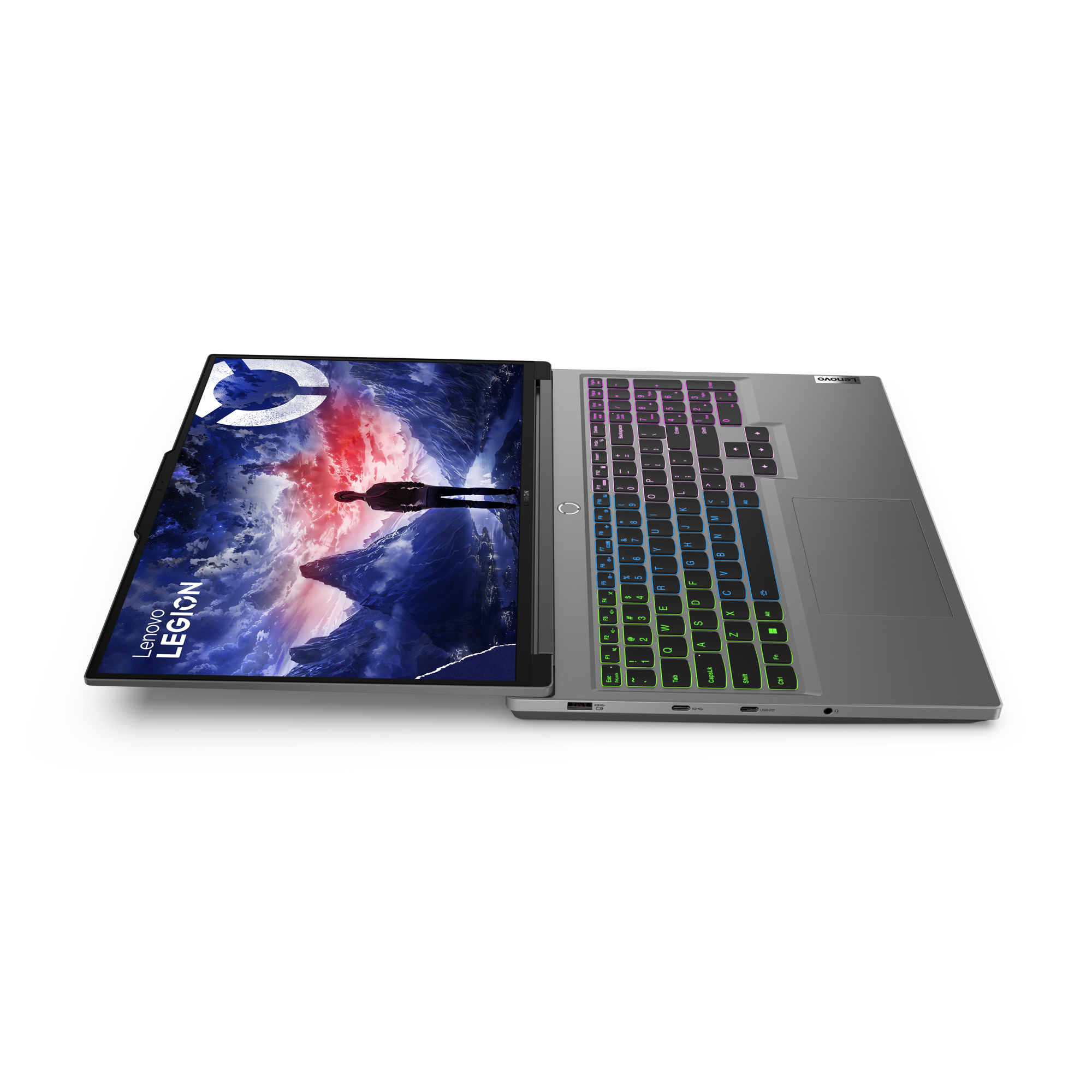 Laptop mit geöffnetem Bildschirm, der ein Bild einer Person zeigt.