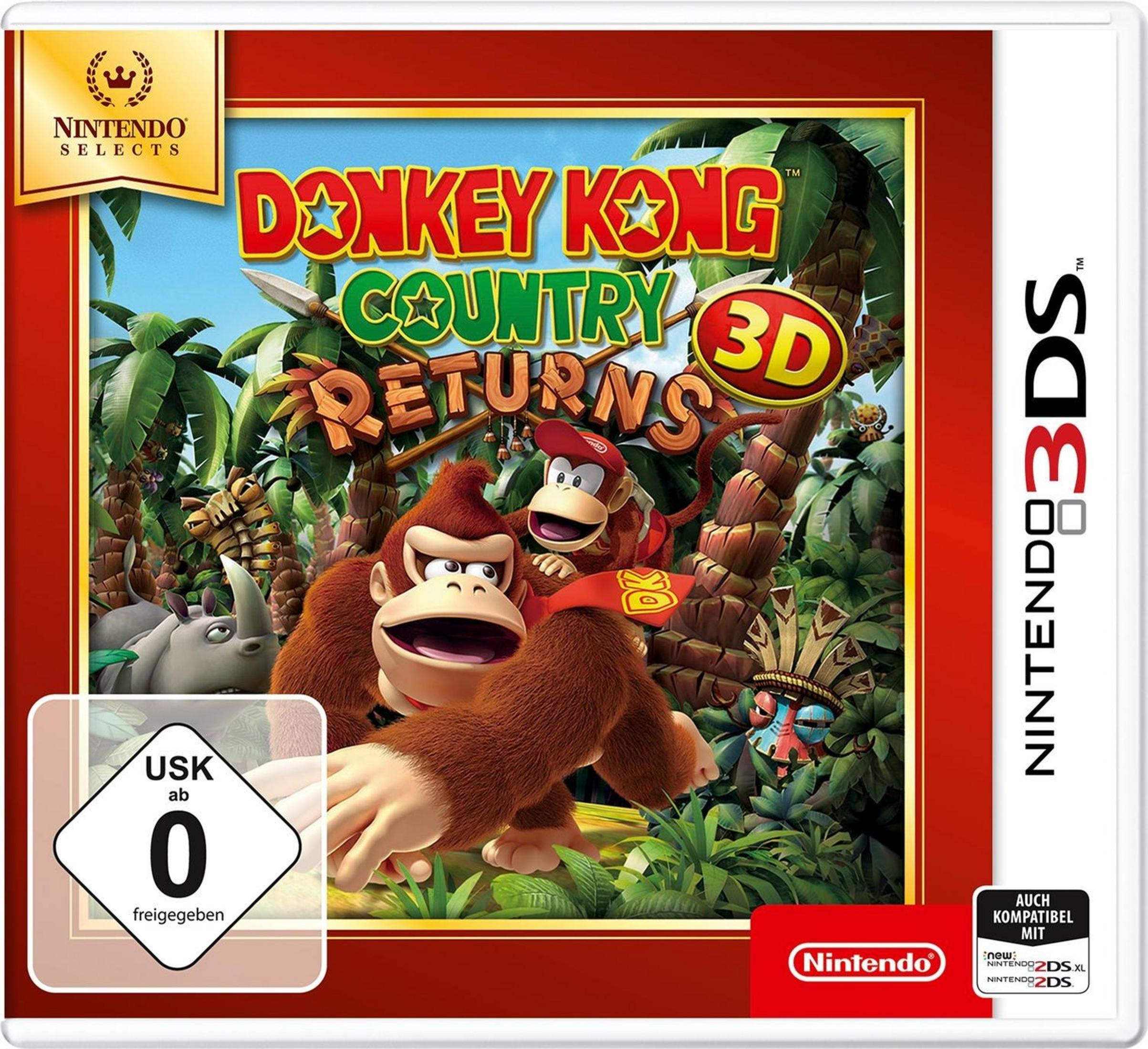 Eine Nintendo-Spielbox mit dem Titel Donkey Kong Country Returns 3D. Es zeigt ein Cartoon-Bild von Donkey Kong.