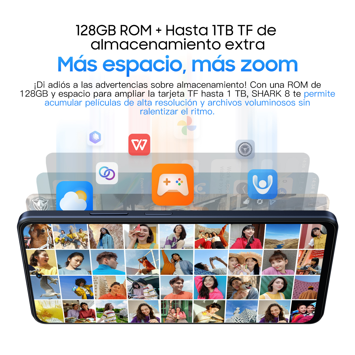 Schermo del telefono che mostra app e immagini.