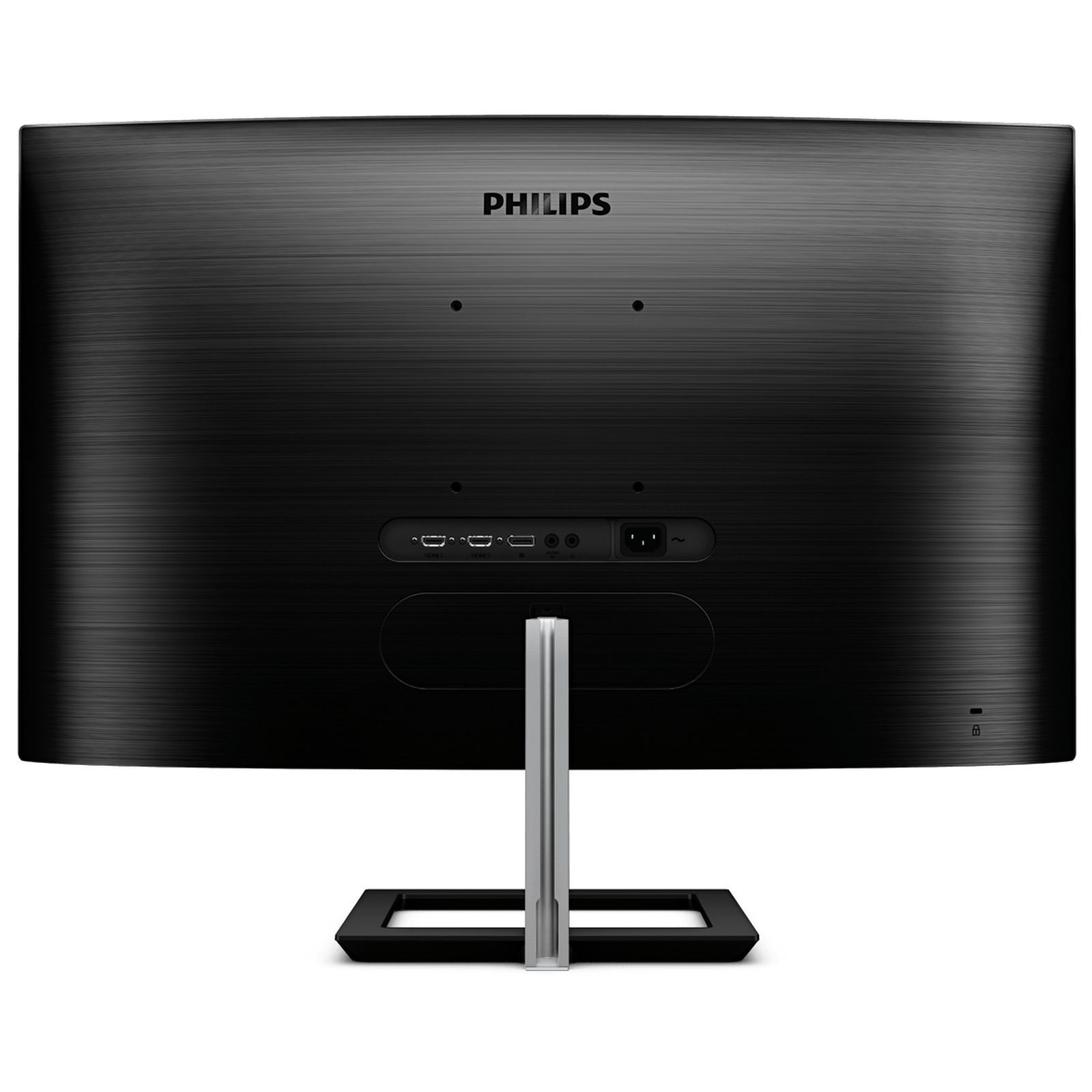 Widok z tyłu czarnego monitora komputera z marką Philips.