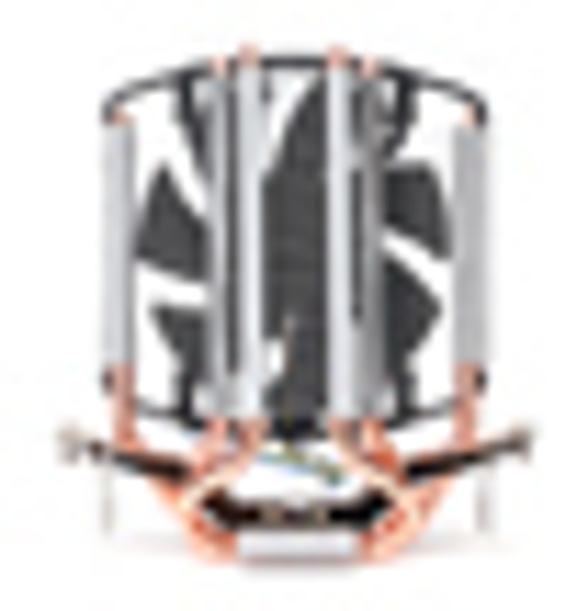 Kwadratowy blok chłodzenia wodą z kolorowymi światłami LED. Obecne są liczne przezroczyste rurki.