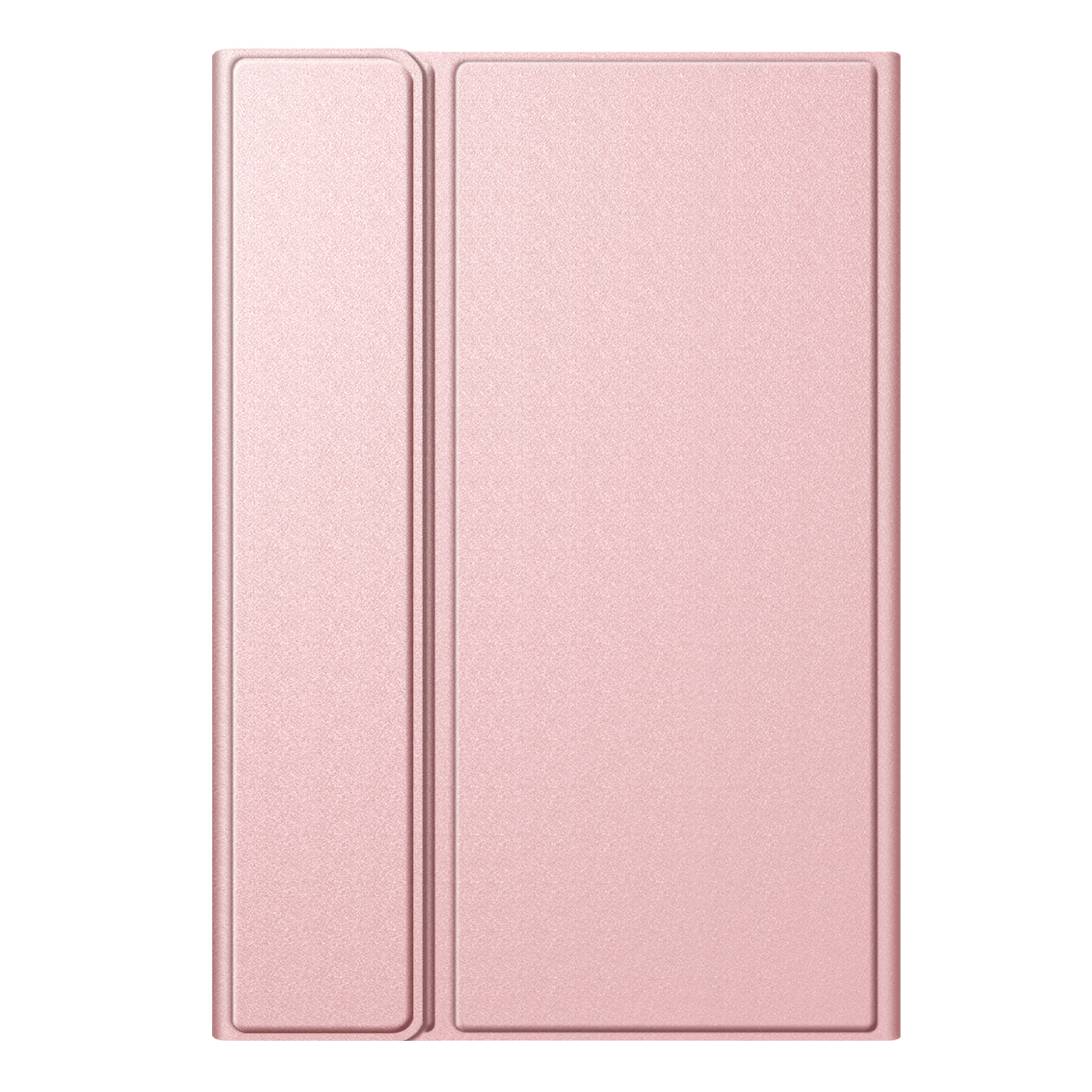 Eine pinkfarbene, geschlossene Tablet-Hülle, die die Vorderseite und den Rücken zeigt.