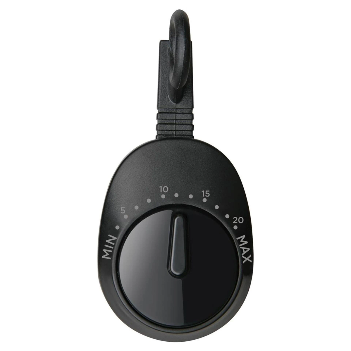 Czarny okrągły kontroler z pokrętłem. Ma pętlę na górze i cyfry od 5 do 20 wokół pokrętła.