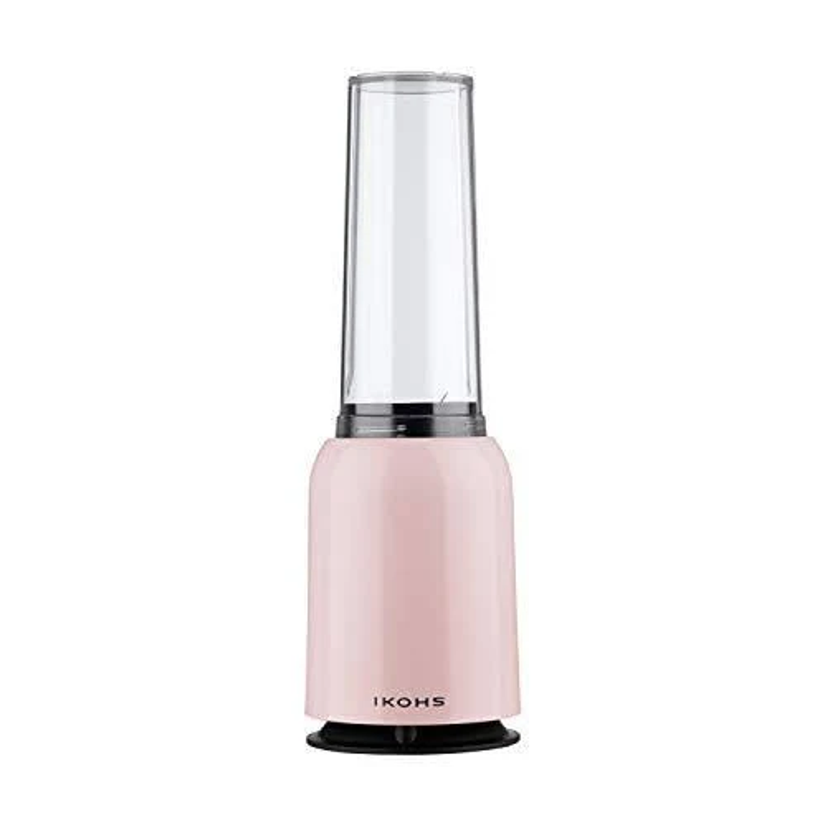Licuadora rosa sobre un fondo blanco.