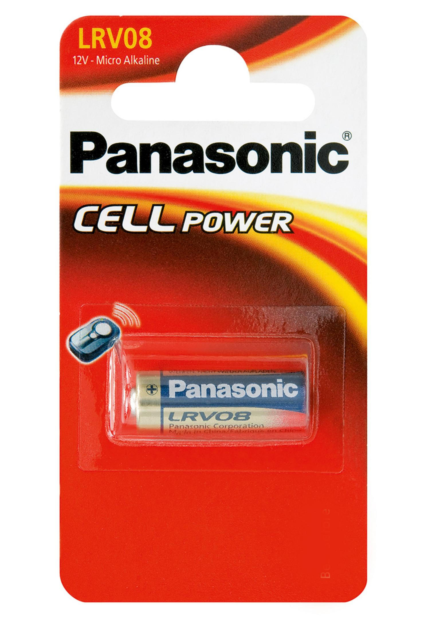 Pile alcaline Panasonic LRV08 12V in confezione blister rossa e bianca.