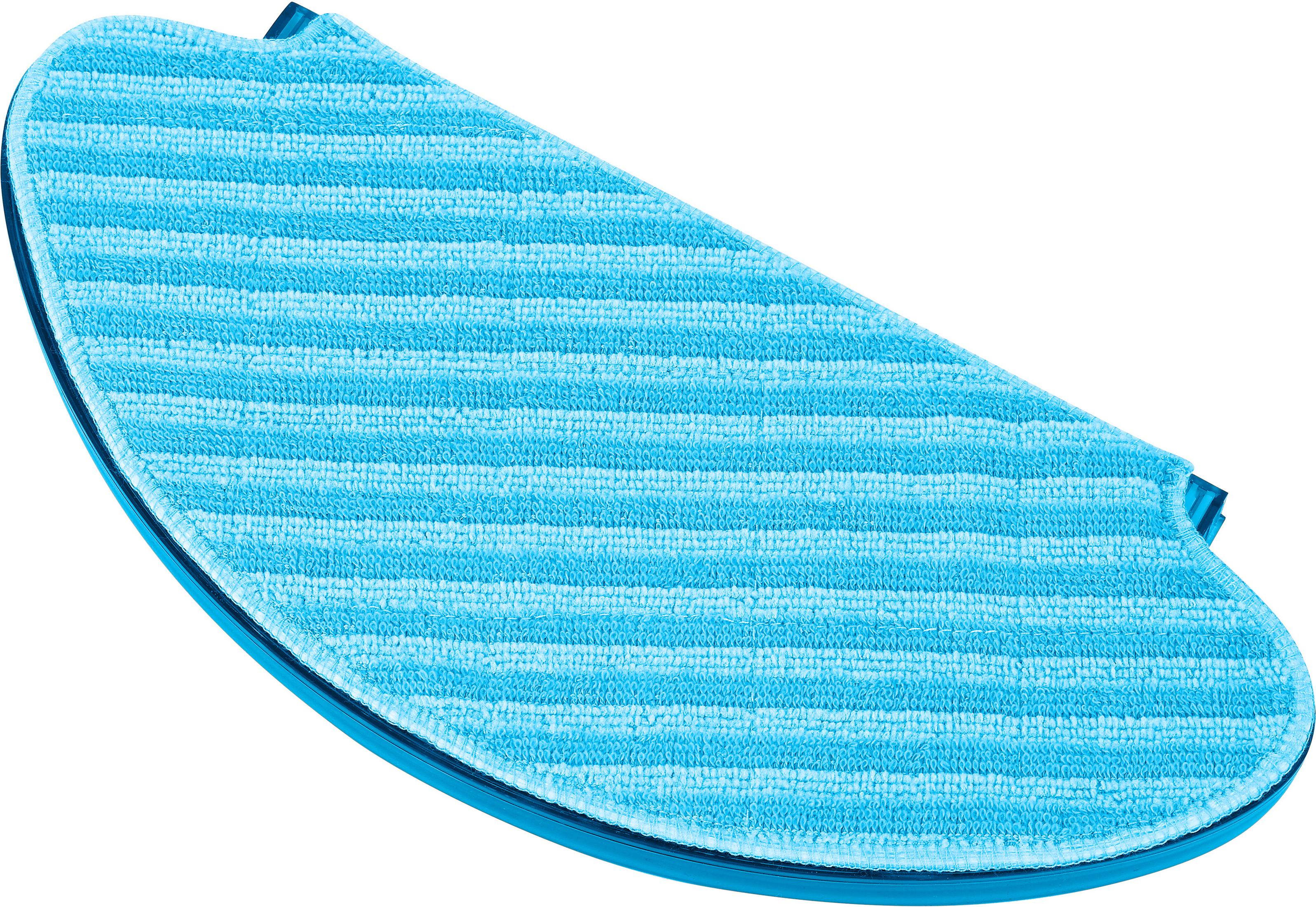 Niebieska głowica mopa z jasno niebieską, paskowaną powierzchnią i ciemnoniebieską obwódką.