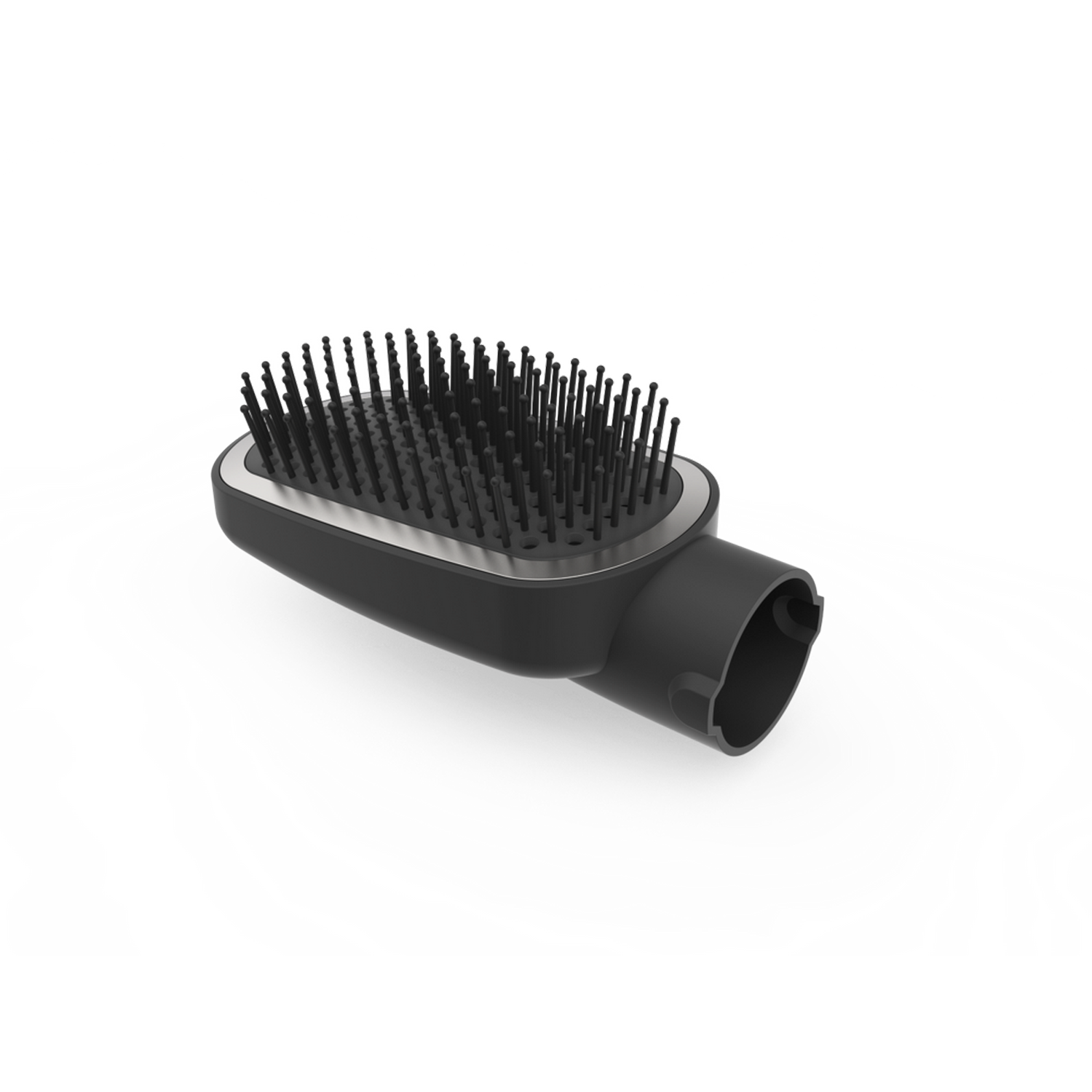 Czarna głowica szczotki do odkurzacza, na białym tle.