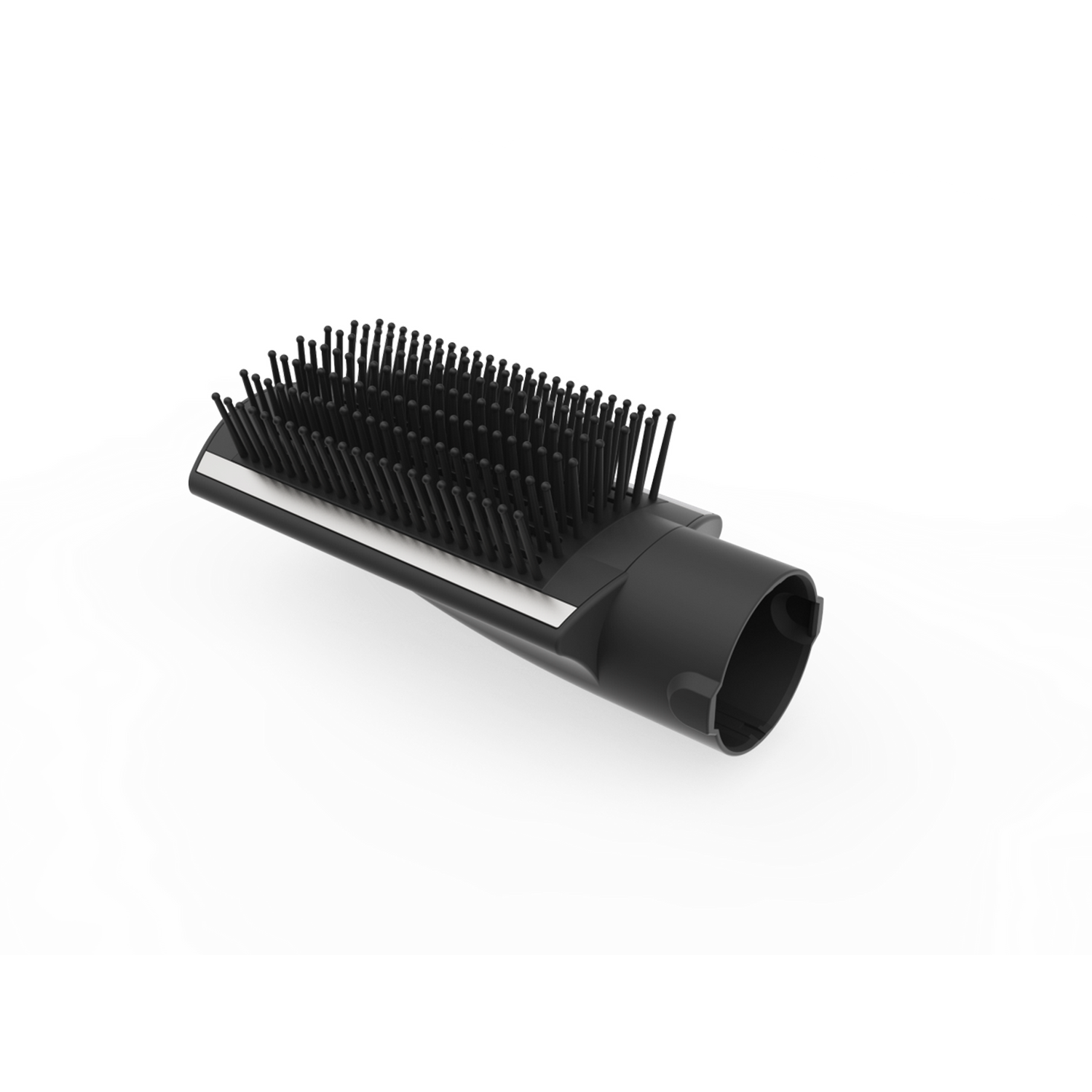 Czarna szczotka do odkurzacza z włosiem, białe tło.