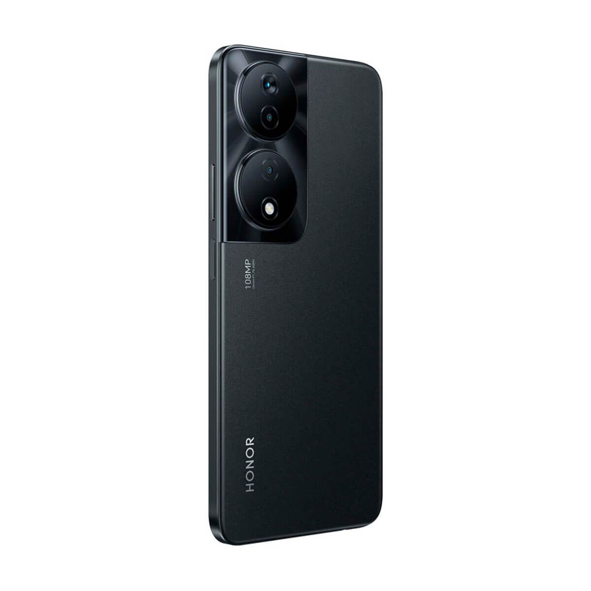 Schwarzes Honor-Telefon mit zwei Rückkameras. Das Telefon steht auf weißem Hintergrund.