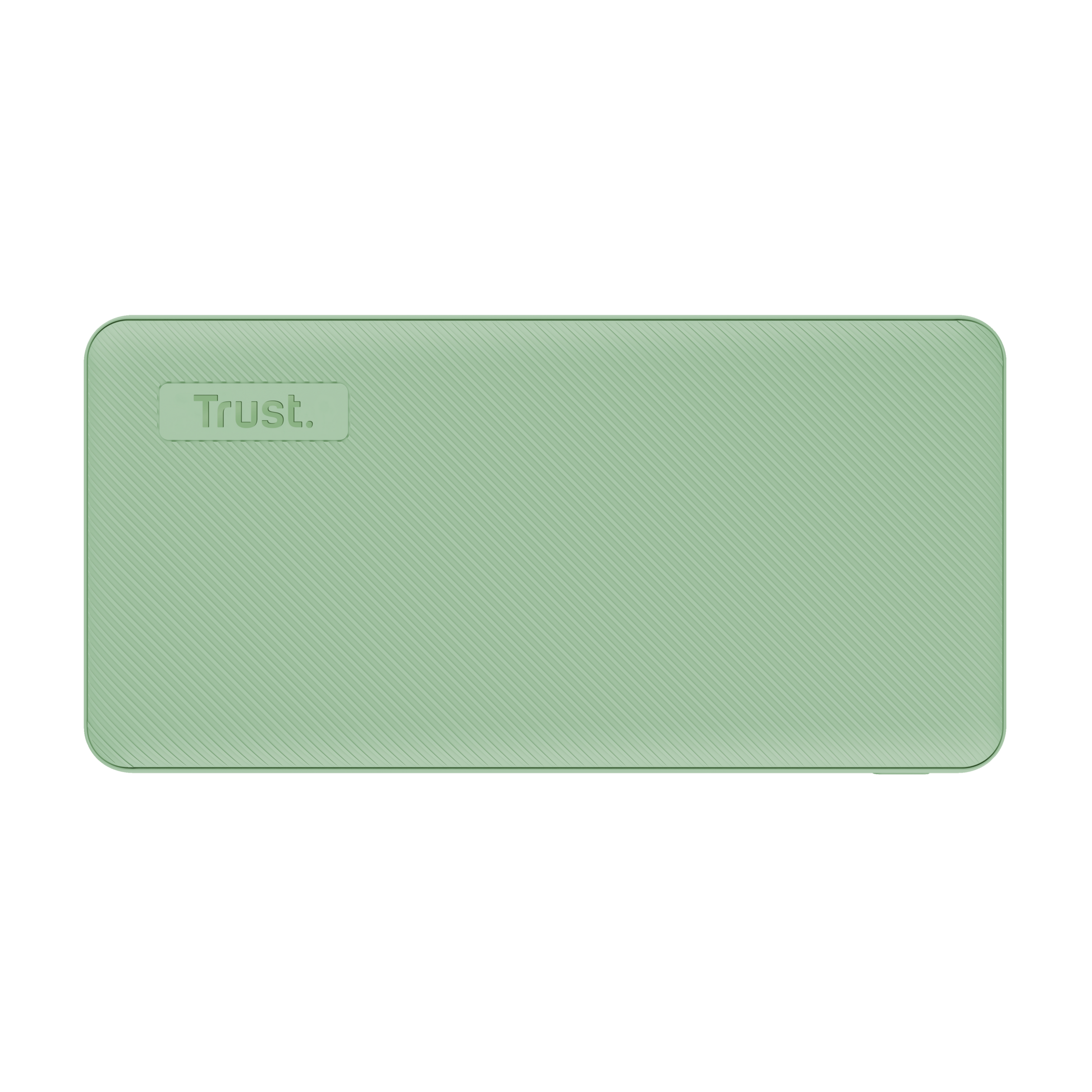 Un rettangolo verde chiaro con bordi arrotondati. C'è la parola "Trust" stampata.