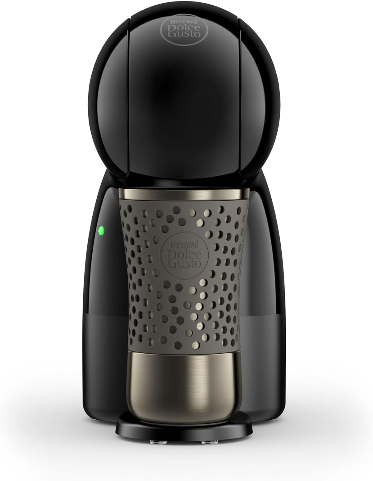 Eine schwarze Kaffeemaschine mit einer Tasse darin.