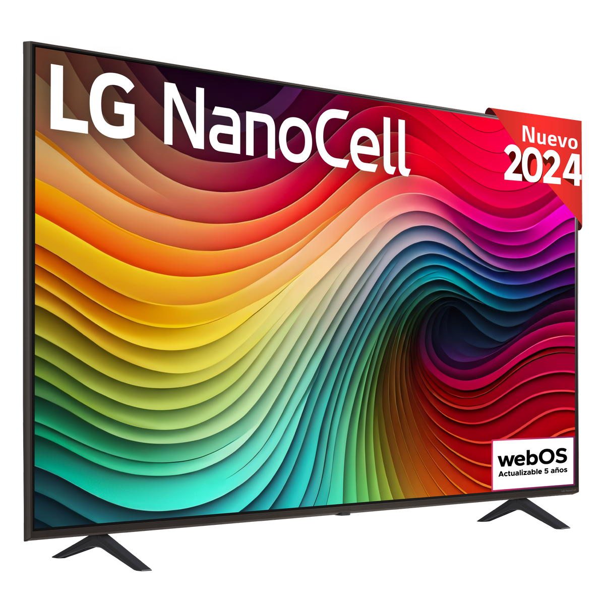 Un televisor LG NanoCell con una pantalla colorida y el texto 'Nuevo 2024' en la parte superior derecha.
