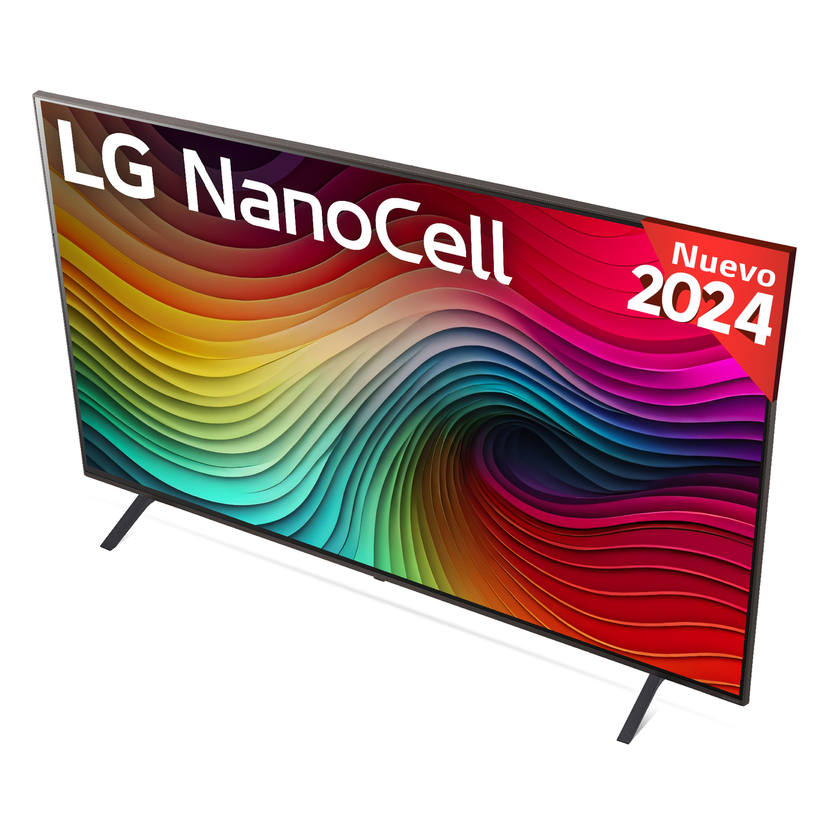 TV LG NanoCell con pantalla colorida, con etiqueta 'Nuevo 2024'.