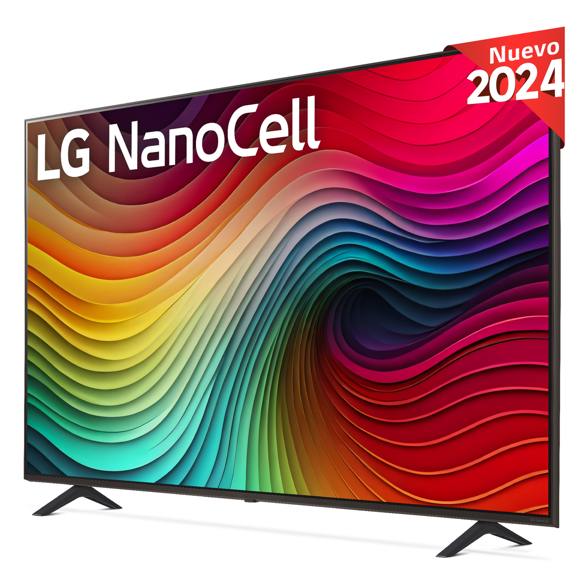 TV LG NanoCell con pantalla colorida y una pegatina 'Nuevo 2024' en la esquina superior derecha.