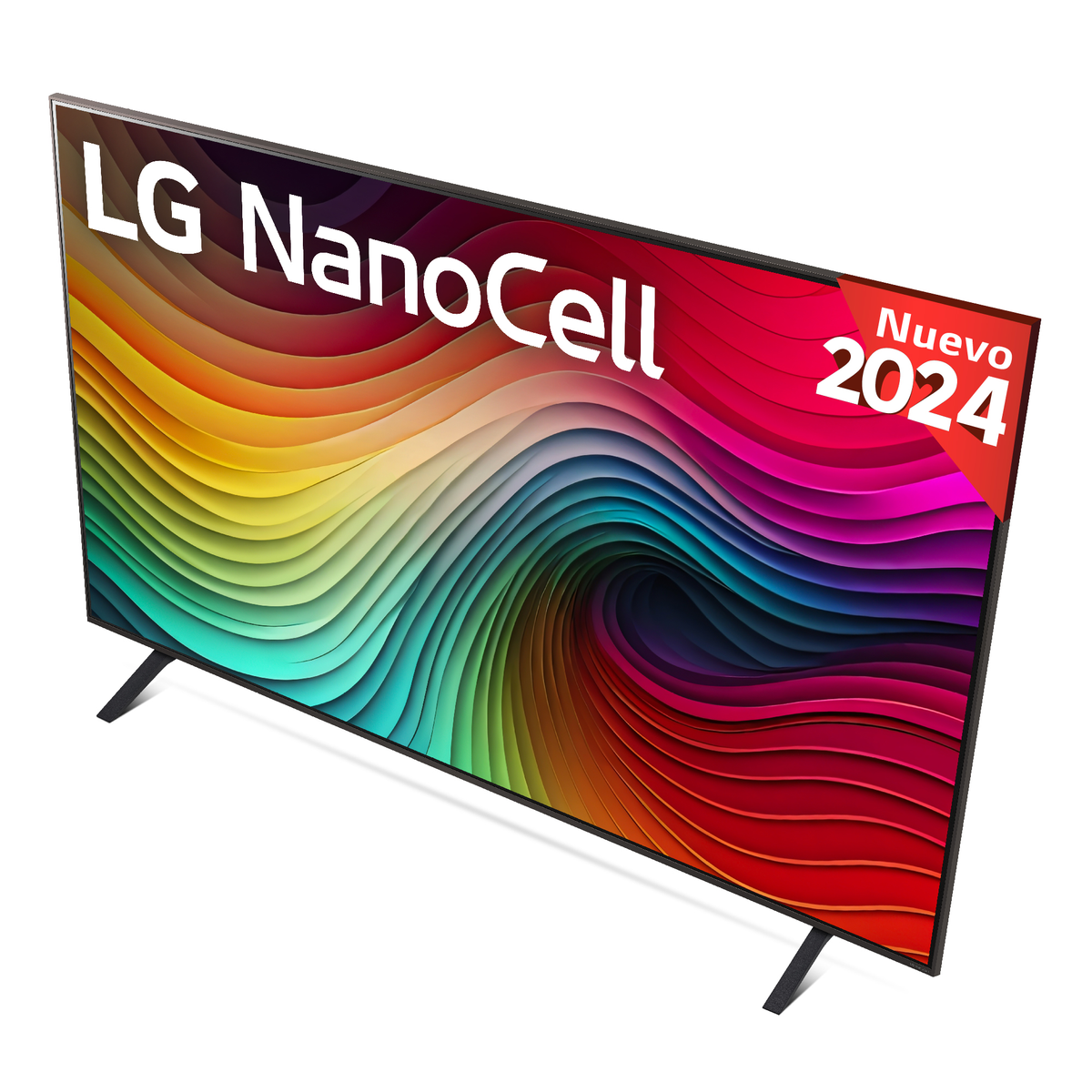 Telewizor LG NanoCell z kolorowym ekranem, etykieta 'Nuevo 2024'.