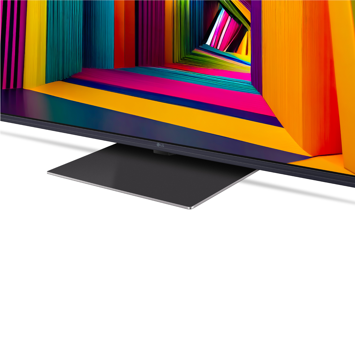 Primer plano de una pantalla de TV con formas abstractas coloridas.