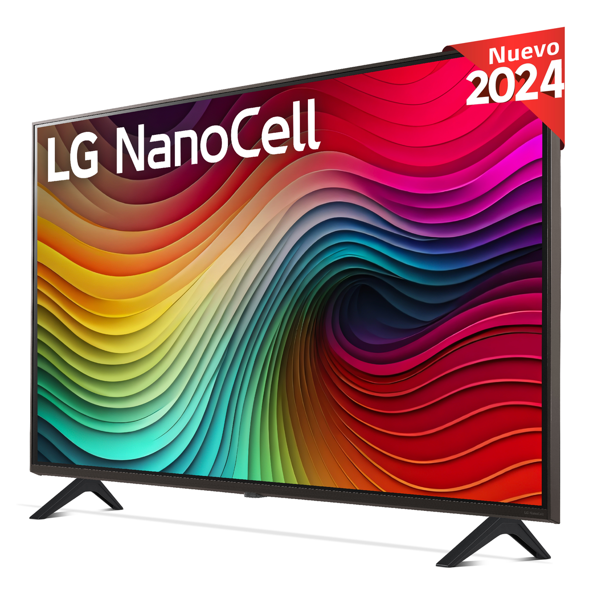 TV LG NanoCell con pantalla colorida. Bandera roja 2024 arriba.