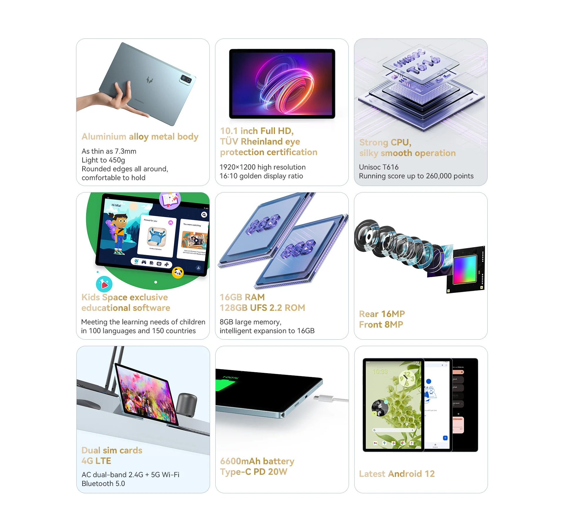 Ein Tablet mit Informationen über das Produkt und andere zugehörige Bilder.