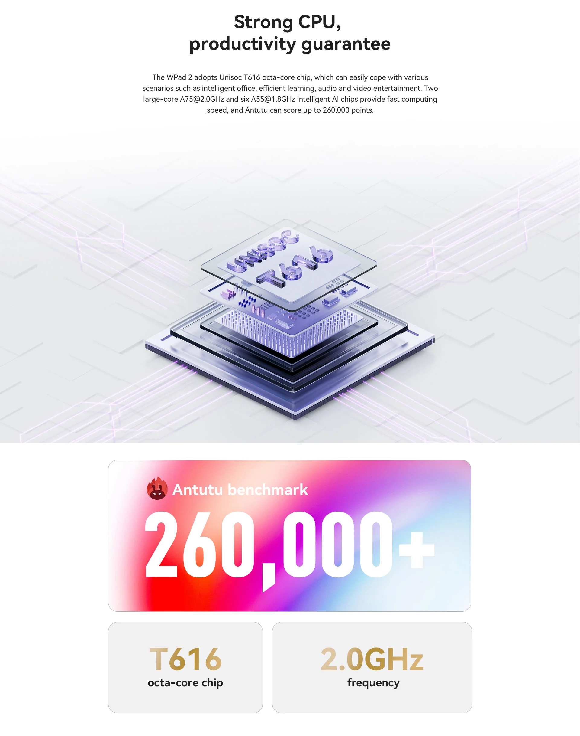 Ein Bild, das den Chipsatz und den Antutu-Benchmark-Score von 260.000+ zeigt.