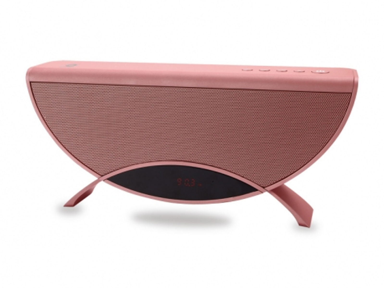 Różowy głośnik, odizolowany na białym tle.