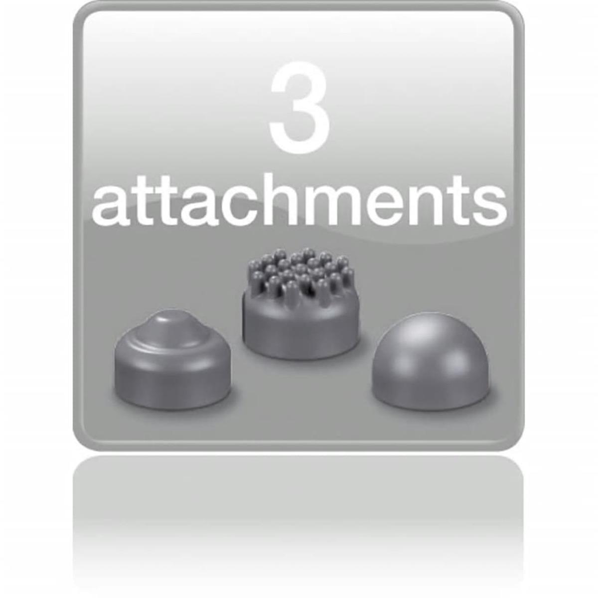Tre accessori grigi per un dispositivo, con la parola accessori e il numero 3.