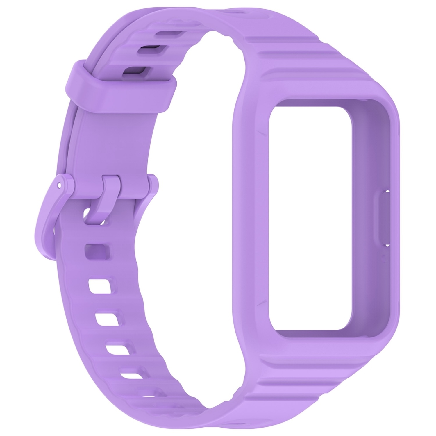 Lila Smartwatch-Armband mit Schnalle und Löchern.