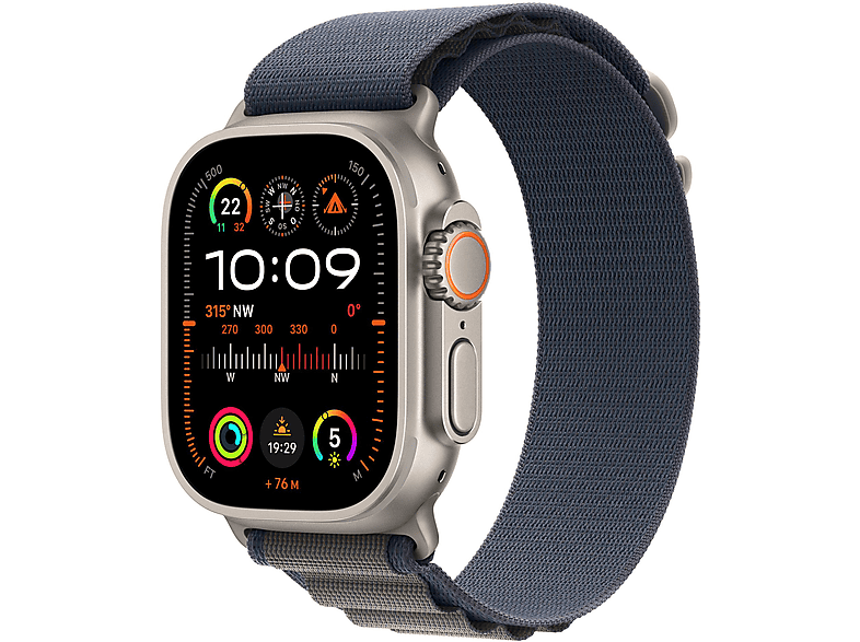 APPLE ULTRA 2 49 TITAN (BLUE+ALPINE LOOP+L) Smartwatch Titangehäuse Gewebe, 165 - 210 mm, Titan / Alpine Loop Blau