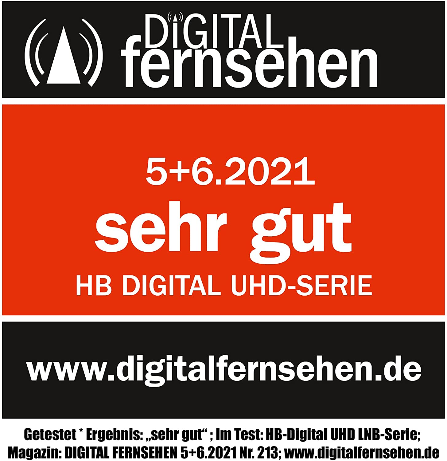 Ein Zeitschriften-Cover mit dem Text 'sehr gut', dem Digital Fernsehen-Logo und dem Datum 5+6.2021.