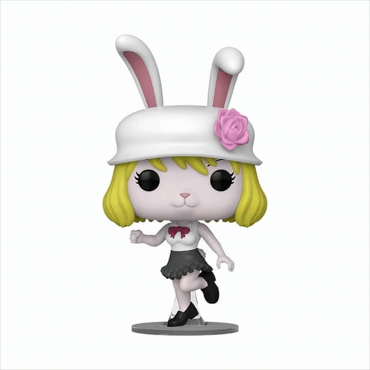 Figura Funko Pop di una ragazza con orecchie da coniglio e un fiore rosa sul cappello.