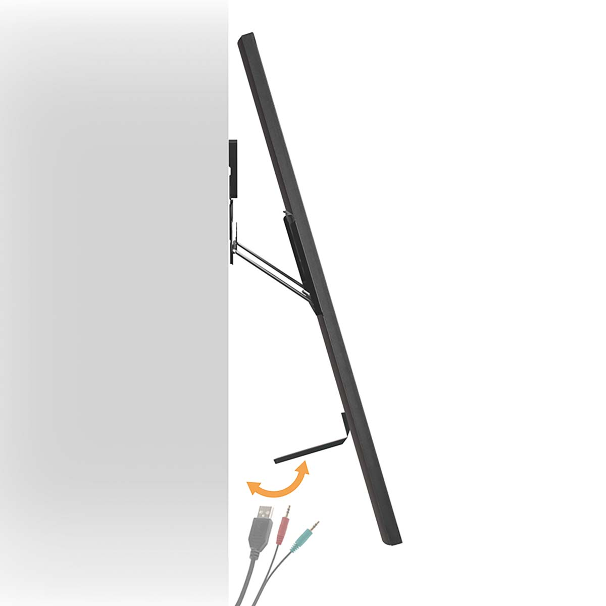 Un monitor di lato con cavi e supporto