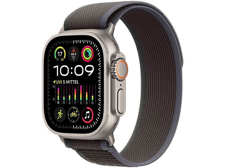 APPLE ULTRA 2 49 TITAN (BLUE+TRAIL LOOP+S) Smartwatch Titangehäuse Gewebe, 130 - 180 mm, Titan / Schwarz
