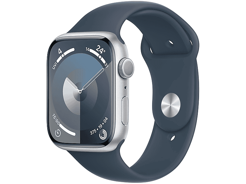 APPLE S9 45 ALU GPS SILVER (STORM+SPORT BAND+L) Smartwatch Aluminium Fluorelastomer, 150 - 200 mm, Silber