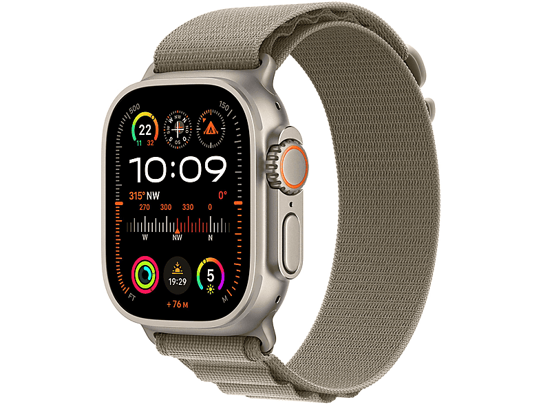APPLE ULTRA 2 49 TITAN (OLIVE+ALPINE LOOP+S) Smartwatch Titangehäuse Gewebe, 130 - 160 mm, Titan / Oliv