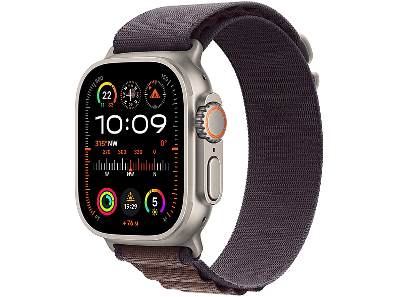 APPLE ULTRA 2 49 TITAN (INDIGO+ALPINE LOOP+L) Smartwatch Titangehäuse Gewebe, 165 - 210 mm, Titan / Indigo