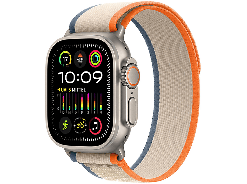 APPLE ULTRA 2 49 TITAN (ORANGE+TRAIL LOOP+L) Smartwatch Titangehäuse Gewebe, 145 - 190 mm, Titan / Beige