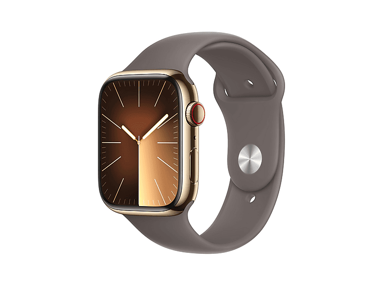 APPLE S9 45 STE CEL GOLD (CLAY+SPORT BAND+S) Smartwatch Edelstahl Fluorelastomer, 130 - 180 mm, Gold