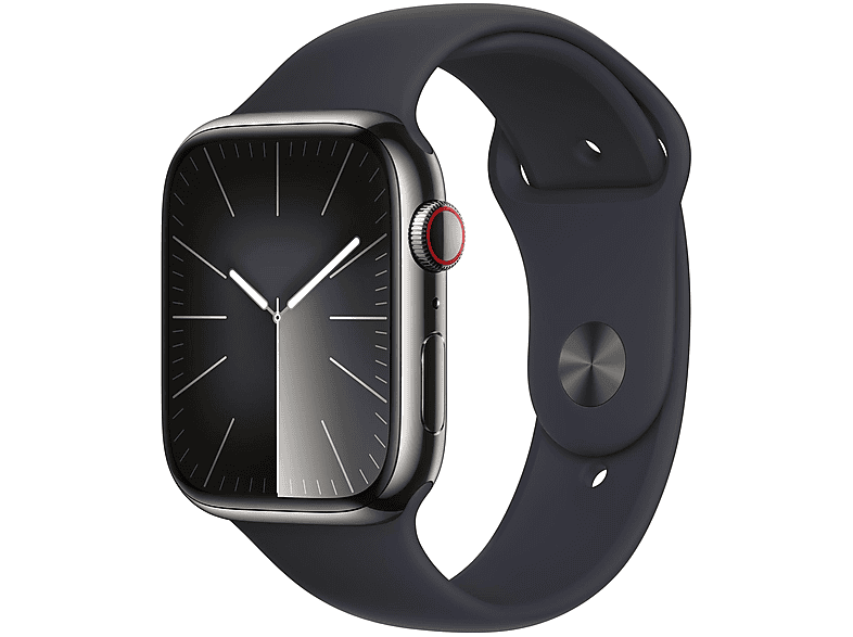 APPLE S9 45 STE CEL GRAPH (NIGHT+SPORT BAND+L) Smartwatch Edelstahl Fluorelastomer, 150 - 200 mm, Graphit