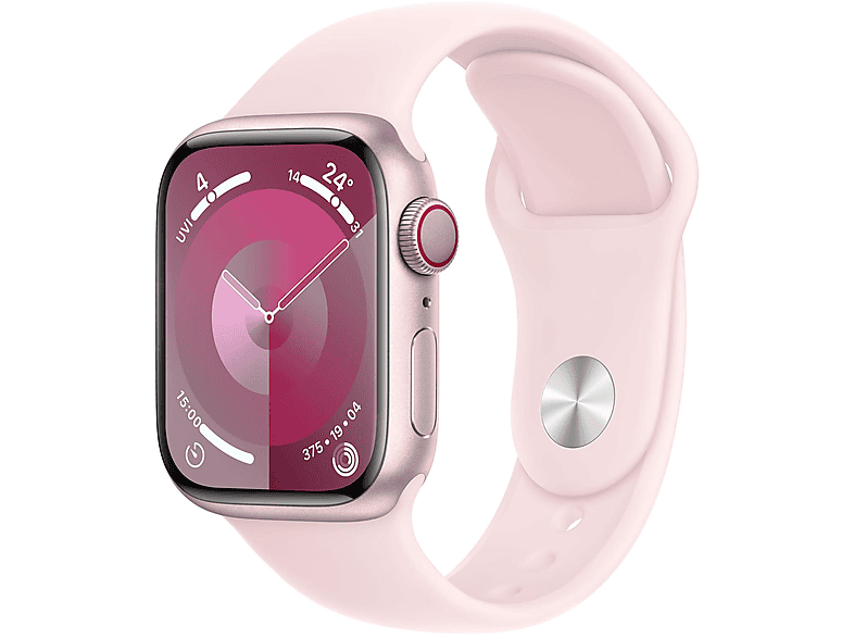 APPLE S9 41 ALU CEL PINK (PINK+SPORT BAND+S) Smartwatch Aluminium Fluorelastomer, 130 - 180 mm, Rosé/Hellrosa