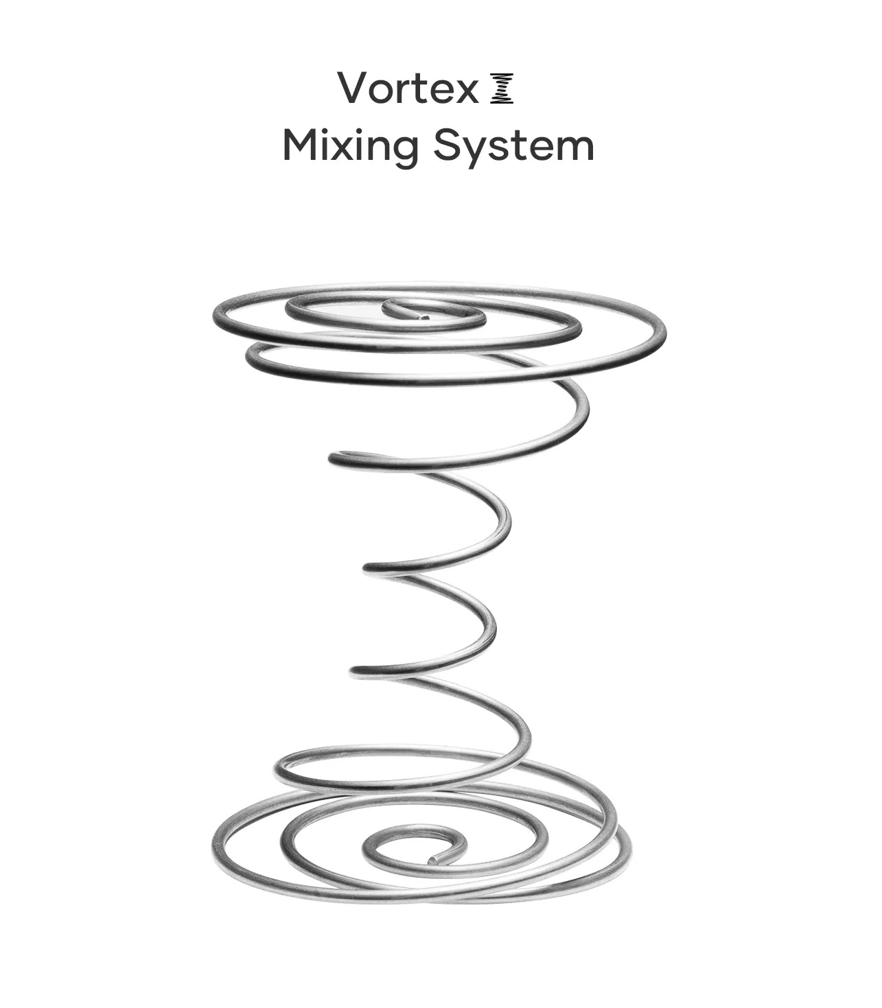 Metallfeder in Spiralform, entworfen, um ein Vortex-Mischsystem zu zeigen, weißer Hintergrund.