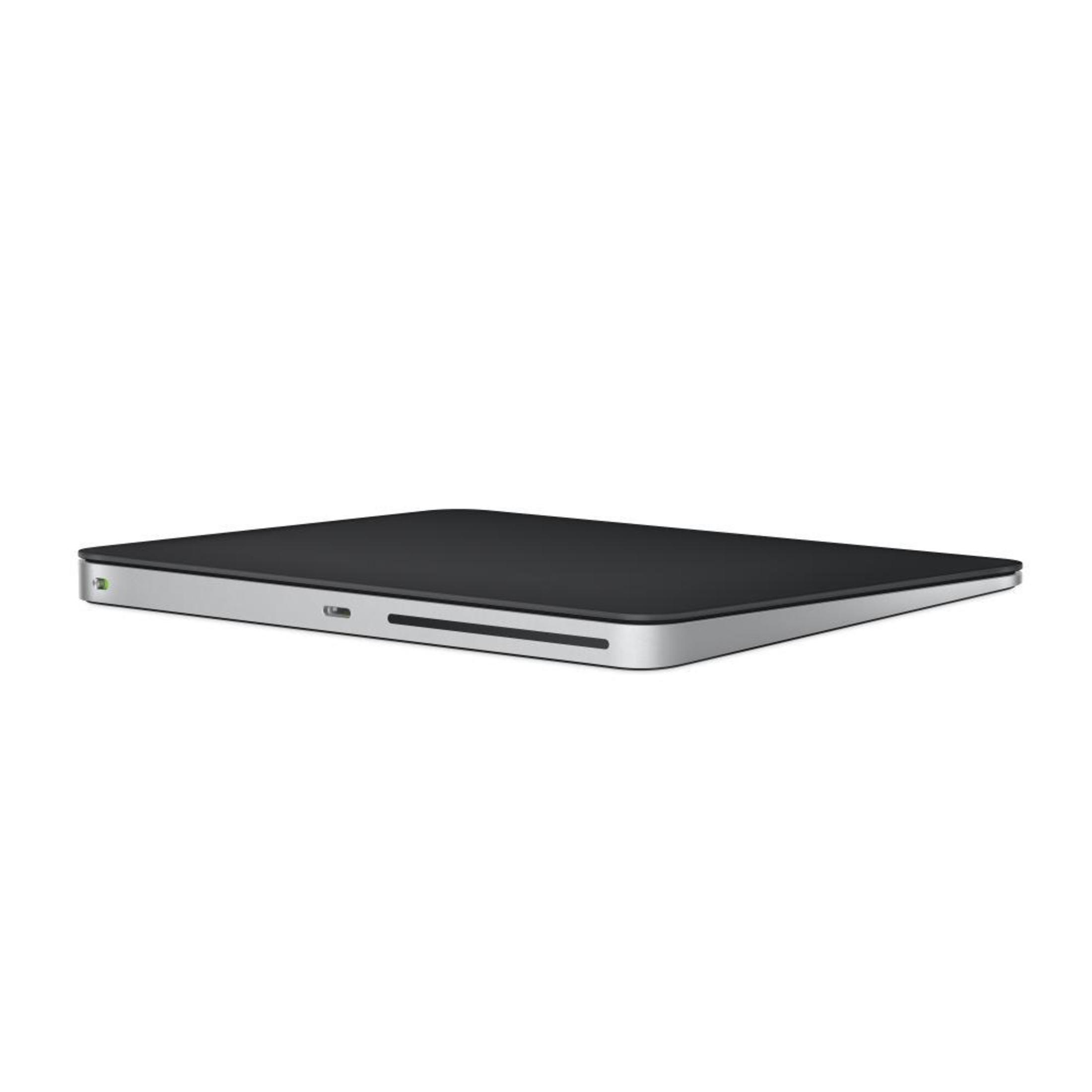 Schwarzes und silbernes Apple Magic Trackpad. Einfaches Design. Draufsicht.