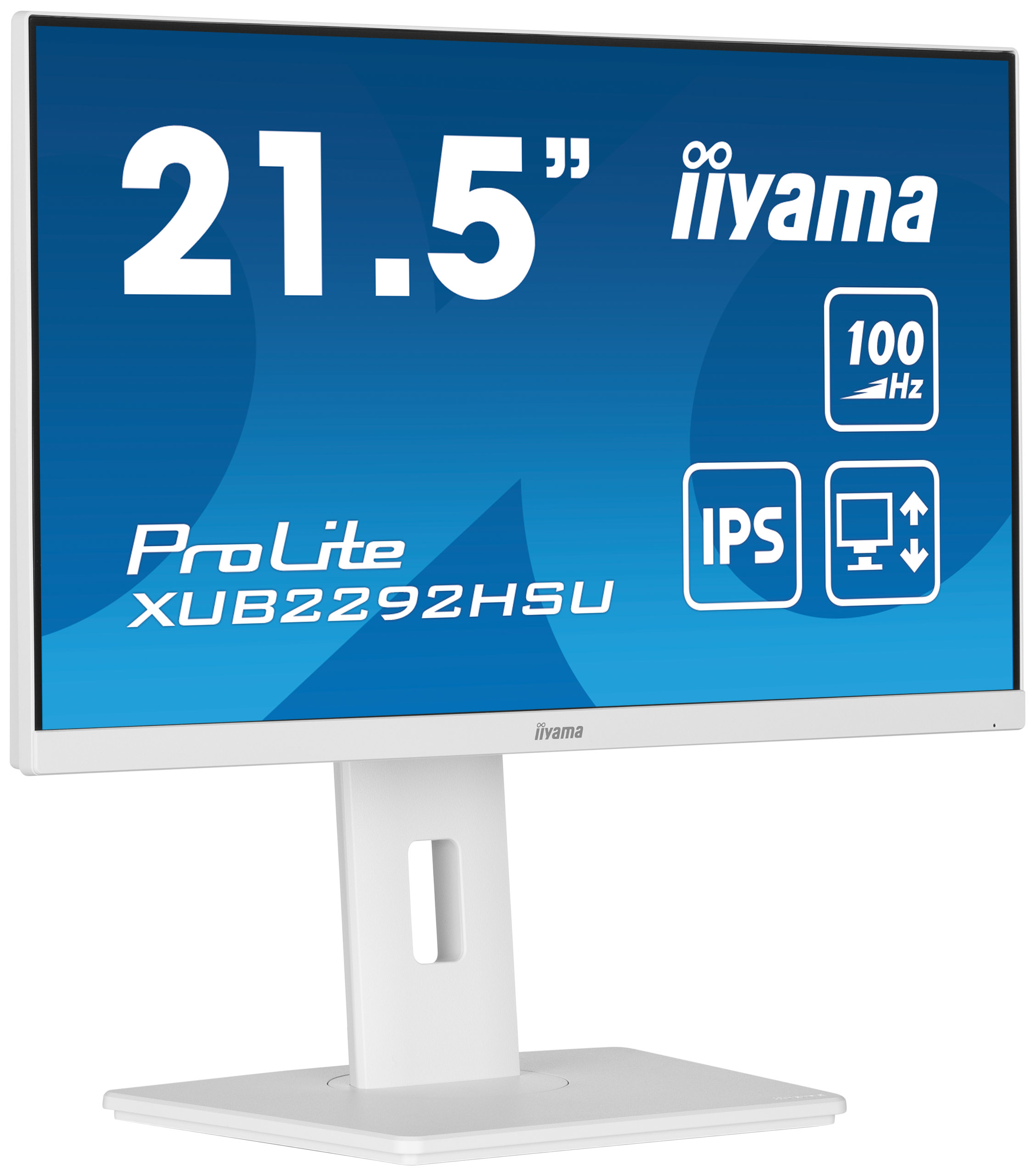 Monitor iiyama blanco de 21,5". Incluye IPS, 100Hz de frecuencia y iconos de ajuste de pantalla.
