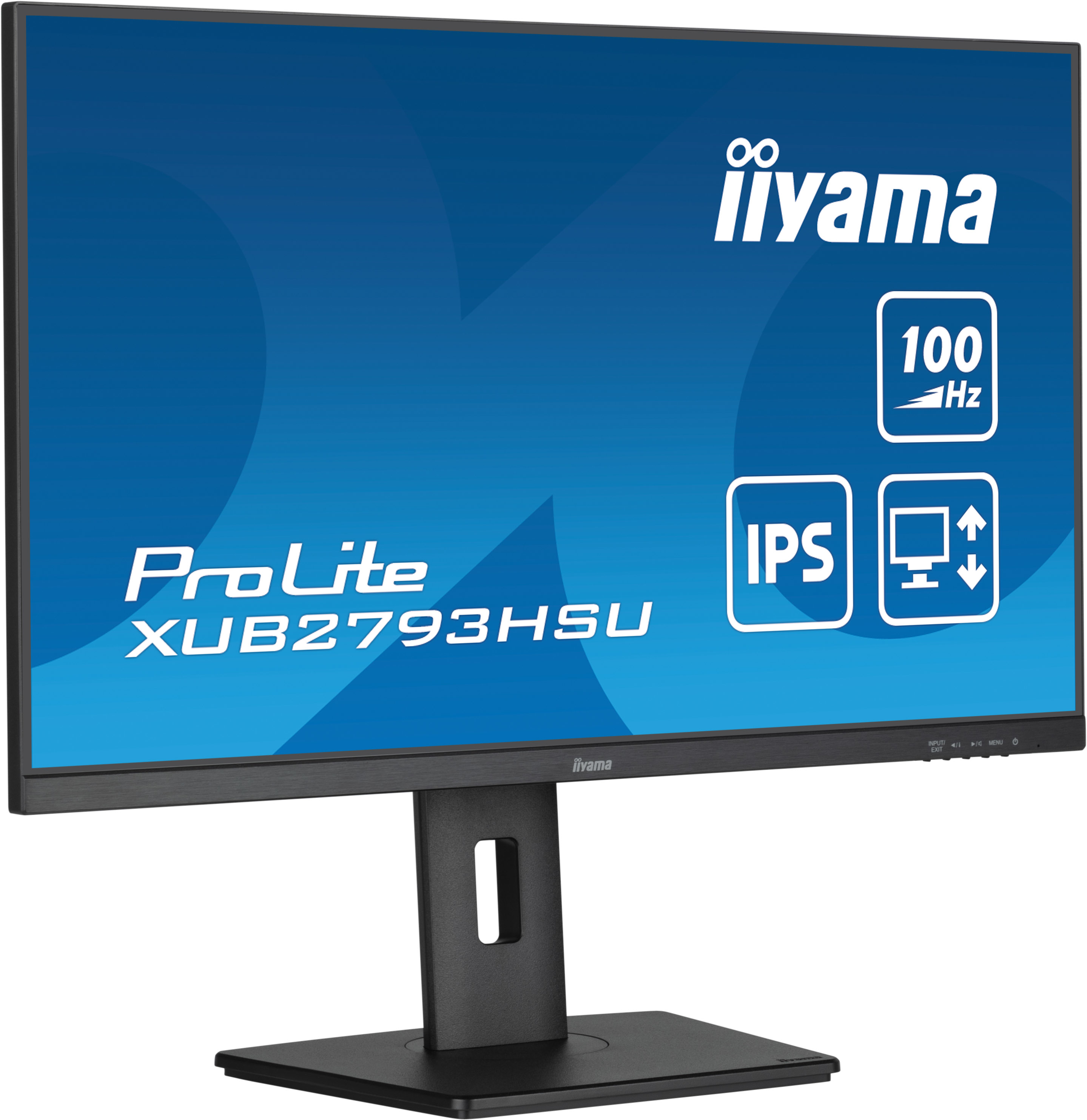 Czarny monitor komputera z modelem iiyama ProLite XUB2793HSU, ze słowem IPS na ekranie.