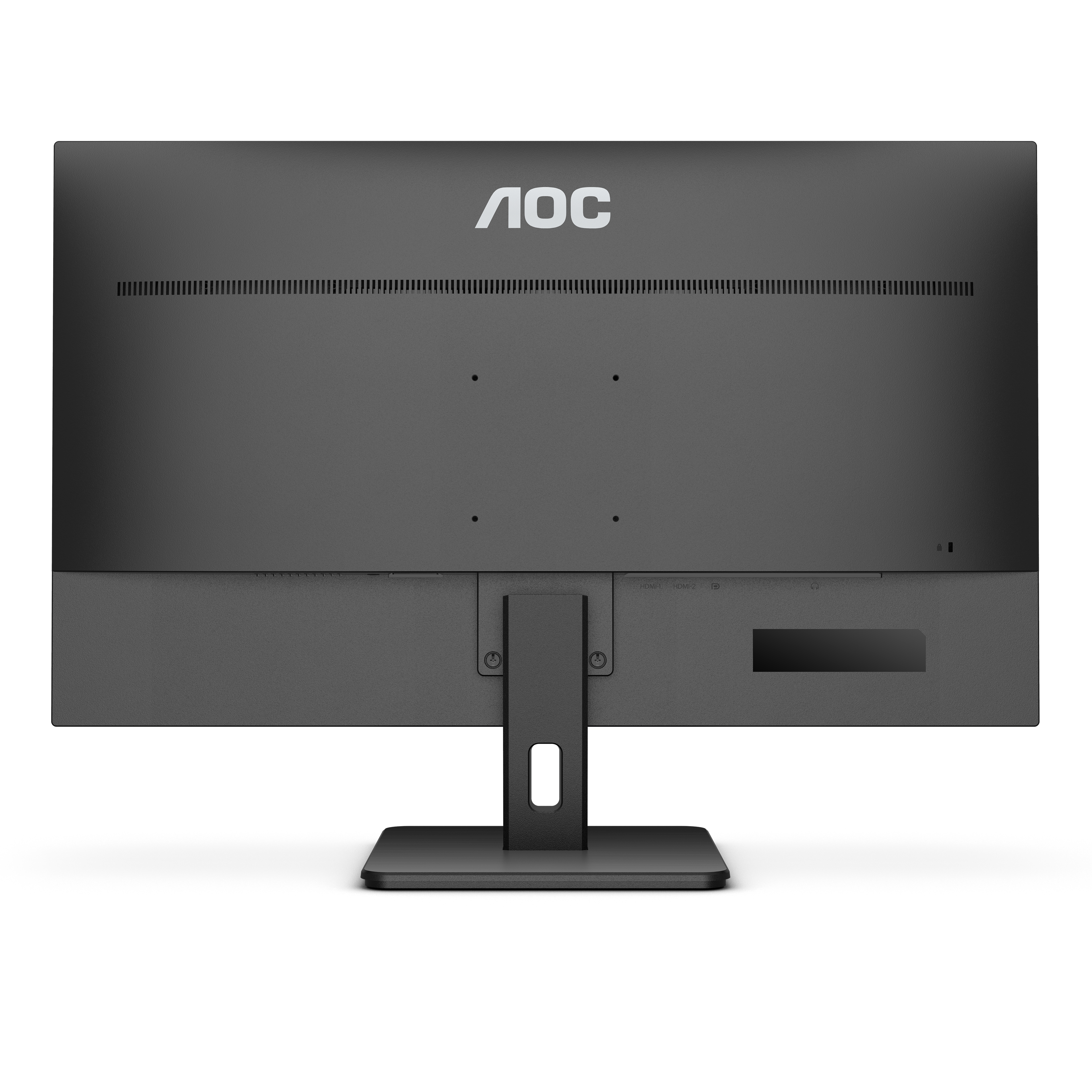 Retro di un monitor per computer nero con il logo 'AOC' e porte visibili.