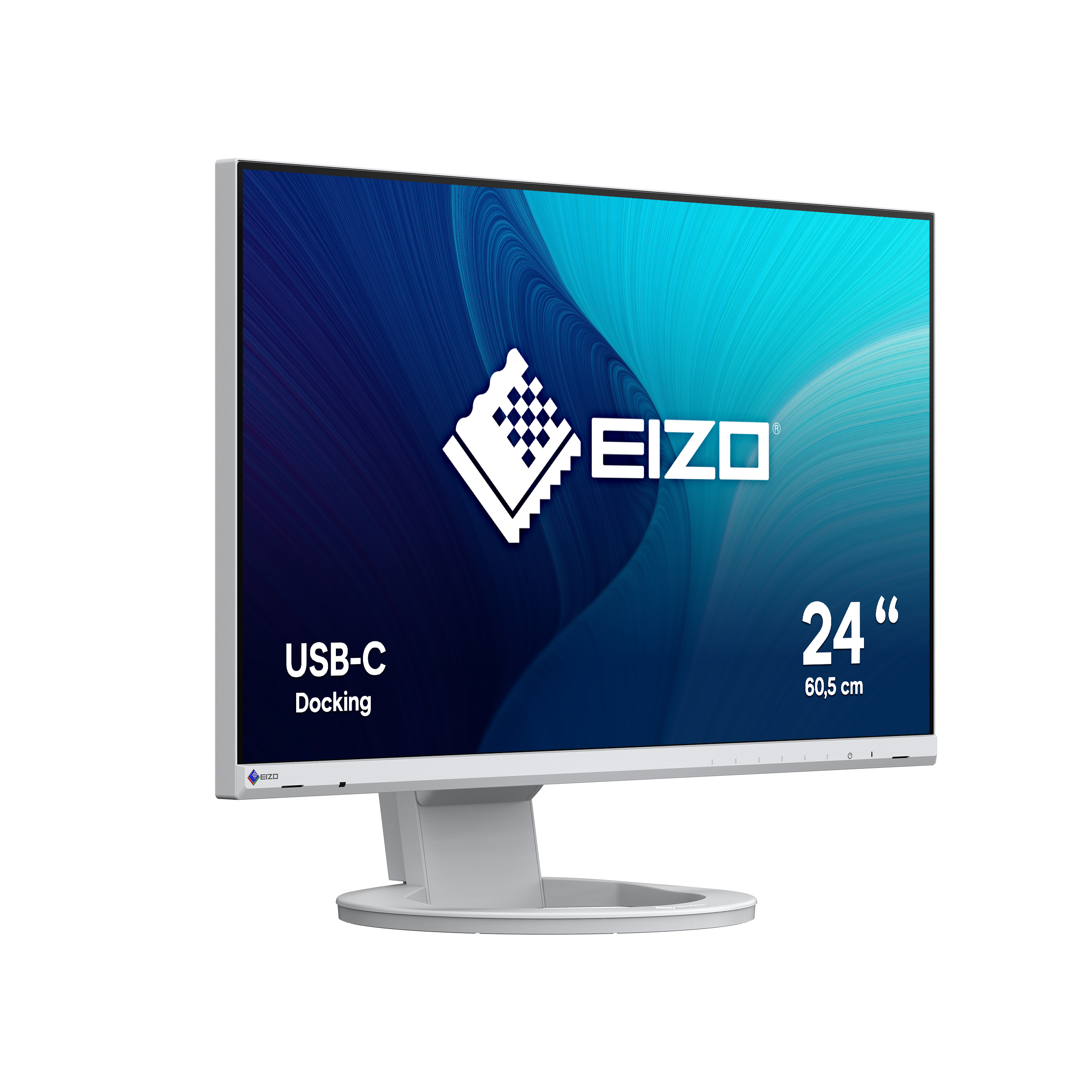 White computer monitor with USB-C. White background.
