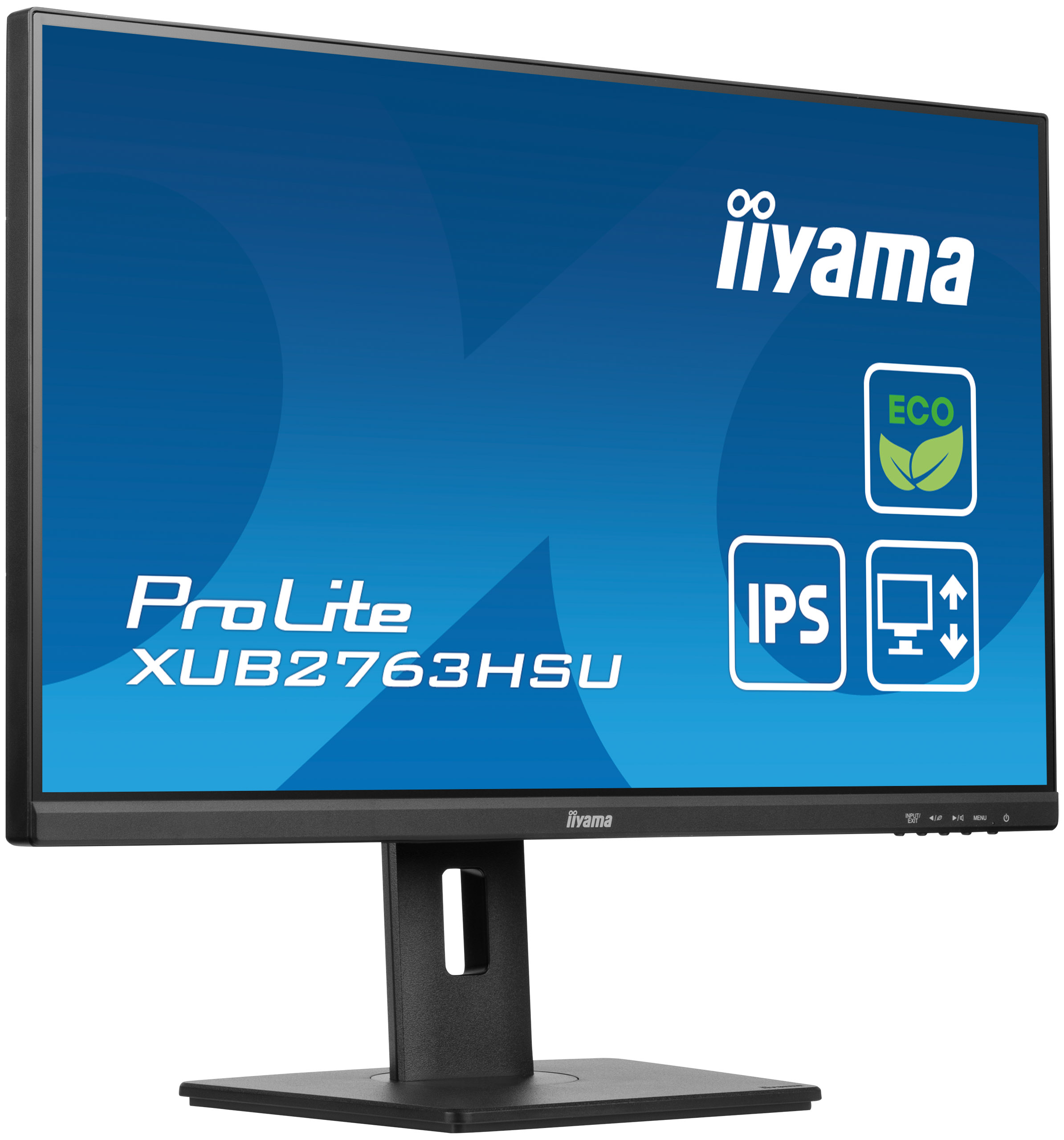 Un monitor per computer nero con il marchio iiyama. Sfondo bianco.